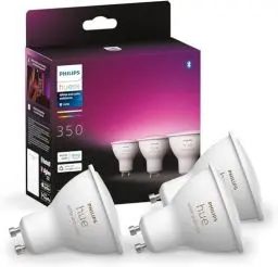 Produktbild: Philips Hue White & Color Ambiance GU10 LED Spots 3-er Pack (350 lm), dimmbare LED Lampen für das Hue Lichtsystem mit 16 Mio. Farben, smarte Lichtsteuerung über Sprache und App
