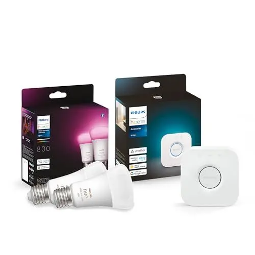 Produktbild: Philips Hue White and Col. Amb. E27 2-er Pack 800lm inkl. Hue Bridge,Weiß,2 pieces