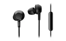 Produktbild: Philips In Ear Kopfh枚rer E4105BK/00 mit Mikrofon (Bass+, Integrierte Fernbedienung, 10-mm-Neodym-Treiber, 3 bare Ohrst枚pselkappen, 1,2-m-Kabel), Schwarz - 2020/2021 Modell