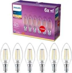 Produktbild: Philips LED Classic E14 Lampen 6-er Pack (40 W), LED Lampen mit warmweißem Licht, energiesparende LED Beleuchtung mit langer Nutzlebensdauer, Warmweiß