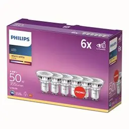 Produktbild: Philips LED Classic GU10 Lampen 6-er Pack (50 W), Reflektor LED Spots mit warmweißem Licht, energiesparende Lampen mit langer Nutzlebensdauer