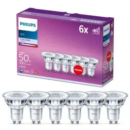 Produktbild: Philips LED Classic GU10 Lampen 6-er Pack (50 W), Reflektor LED Spots mit kaltweißem Licht, energiesparende Lampen mit langer Nutzlebensdauer