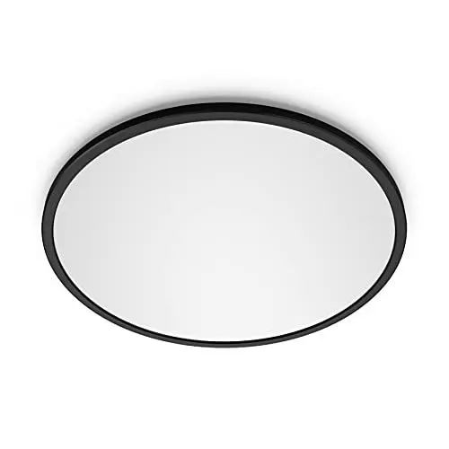 Produktbild: Philips Super Slim Deckenleuchte, dimmbar, 18 W, 2700 K, warmweißes Licht, schwarz, IP20, flimmerfrei