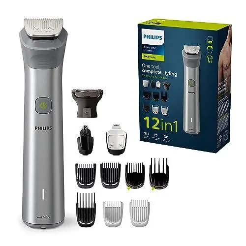 Produktbild: Philips Multigroom Series 5000, All-in-One-Trimmer, 12-in-1 Barttrimmer und Haarschneider für Gesicht, Kopf und Körper für komplettes Styling, 14 Längeneinstellungen (0,5–16 mm) (Modell MG5950/15)
