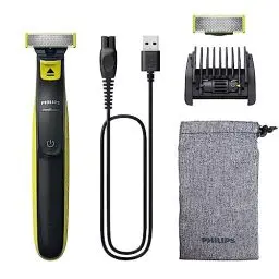 Produktbild: Philips OneBlade Face - Elektrischer Bartschneider, Rasierer, 2x Original-Klinge fürs Gesicht, 1x verstellbarer 5-in-1-Kamm, 1x Reisetasche, QP2724/30