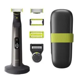 Produktbild: Philips OneBlade Pro 360 Face&Body – Elektrischer Bartschneider, Rasierer, Bodygroomer, 360 und Original Klinge, Trimmaufsatz mit 14 Längeneinstellungen, Körper-Kit, Ladestation, Reiseetui, QP6651/30