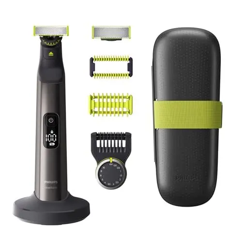 Produktbild: Philips OneBlade Pro 360 Face&Body – Elektrischer Bartschneider, Rasierer, Bodygroomer, 360 und Original Klinge, Trimmaufsatz mit 14 Längeneinstellungen, Körper-Kit, Ladestation, Reiseetui, QP6651/30