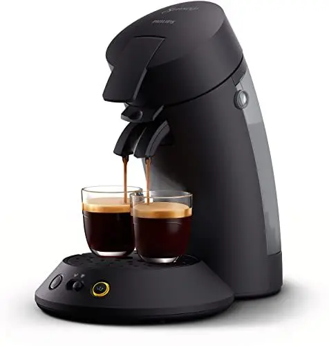 Produktbild: Philips Original Plus Eco Kaffeepadmaschine, Kaffeestärkewahl, Kaffee Boost Technologie, 80%* recyceltes Plastik, 45%** weniger Energieverbrauch, 2 Tassen gleichzeitig, Klavierlackschwarz (CSA210/22)