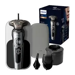 Produktbild: Philips Rasierer S9000 Prestige - Elektrischer Nass- und Trockenrasierer, glänzendes Chrom, Lift & Cut-Rasiersystem, SkinIQ-Technologie, Bartstyler, Reinigungsstation & Qi-Ladepad (Modell SP9885/35)