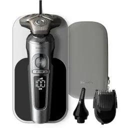Produktbild: Philips Rasierer S9000 Prestige - Elektrischer Nass- und Trockenrasierer, glänzendes Chrom, Lift & Cut-Rasiersystem, SkinIQ-Technologie, Qi-Ladepad, Bartstyler, Nasentrimmer (Modell SP9871/22)