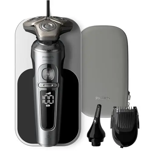 Produktbild: Philips Rasierer S9000 Prestige - Elektrischer Nass- und Trockenrasierer, glänzendes Chrom, Lift & Cut-Rasiersystem, SkinIQ-Technologie, Qi-Ladepad, Bartstyler, Nasentrimmer (Modell SP9871/22)