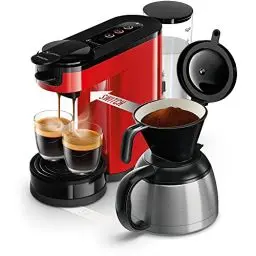 Produktbild: Philips Senseo Switch Pad- und Filterkaffeemaschine, 2-in-1-Brühtechnologie, 1-Liter-Wasserbehälter, 7 Tassen in einem Durchgang, Farbe: Monzarot (HD6592/84)
