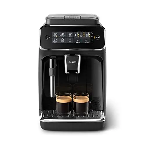 Produktbild: PHILIPS Series 3200 Kaffeevollautomat – Klassischer Milchaufschäumer, 4 Kaffeespezialitäten, Intuitives Touchdisplay, Glänzendes Schwarz (EP3221/40)