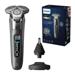 Produktbild: Philips Shaver Series 8000 – Elektrischer Nass- und Trockenrasierer mit SkinIQ Technologie, ausklappbarem Trimmer, Ladestation, Schutzkappe, Reinigungsbürste und Nasenhaartrimmer (Modell S8697/23)