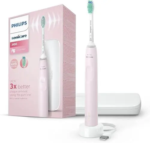 Produktbild: Philips Sonicare 3100 Series elektrische Zahnbürste mit Schalltechnologie, mit Drucksensor und Bürstenkopf-Wechselanzeige, HX3673/11, Sugar Rose, Rosa