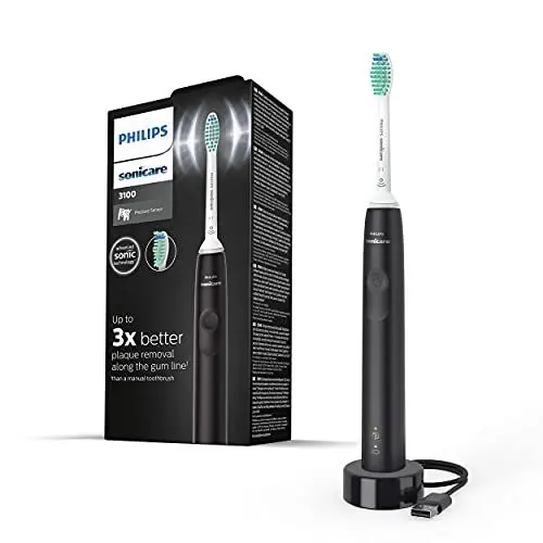 Produktbild: Philips Sonicare 3100 elektrische Zahnbürste, Schallzahnbürste, Andruckkotrolle und Timer, Schwarz, HX3671/14