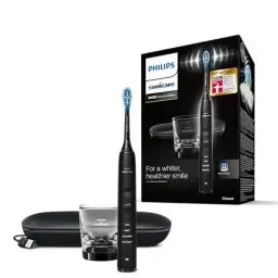 Produktbild: Philips Sonicare DiamondClean 9000 elektrische Zahnbürste, Schallzahnbürste mit App, Drucksensor, 4 Putzmodi, 3 Intensitätsstufen, Ladeglas und USB-Reiseetui, Schwarz, Modell HX9911/09