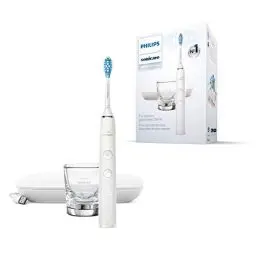 Produktbild: Philips Sonicare DiamondClean 9000 elektrische Zahnbürste, Schallzahnbürste mit App, Drucksensor, 4 Putzmodi, 3 Intensitätsstufen, Ladeglas und USB-Reiseetui, Weiß, Modell HX9911/27