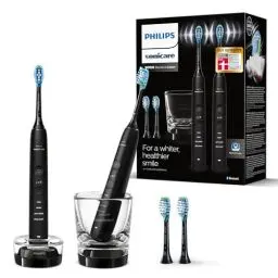 Produktbild: Philips Sonicare DiamondClean 9000 elektrische Zahnbürste, Doppelpack, Schallzahnbürste mit App, Drucksensor, 4 Putzmodi, 3 Intensitätsstufen, Ladeglas, schwarz, Modell HX9914/63