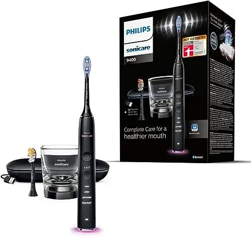 Produktbild: Philips Sonicare DiamondClean Smart 9400 elektrische Zahnbürste, Schallzahnbürste mit App, Drucksensor, Bürstenkopferkennung, 4 Putzmodi und 3 Intensitätsstufen, Schwarz, Modell HX9917/89