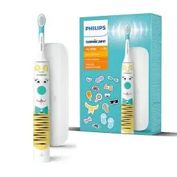 Produktbild: Philips Sonicare For Kids elektrische Zahnbürste - Design a Pet Edition - mit besonderen Tieraufklebern für Kinder, schmales Reiseetui und USB-Ladegerät (Modell HX3603/01)