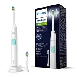 Produktbild: Philips Sonicare ProtectiveClean 4300 elektrische Zahnbürste, Schallzahnbürste mit zwei Intensitätsstufen, Drucksensor und Timer, Weiß, Modell HX6807/51