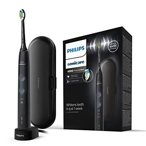 Produktbild: Philips Sonicare ProtectiveClean 4500 elektrische Zahnbürste, Schallzahnbürste mit 2 Putzmodi, Clean und White, Drucksensor, Timer und Reiseetui, Schwarz, Modell HX6830/53
