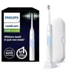 Produktbild: Philips Sonicare ProtectiveClean 4500 elektrische Zahnbürste, Schallzahnbürste mit 2 Putzmodi, Clean und White, Drucksensor, Timer und Reiseetui, Weiß, Modell HX6839/28