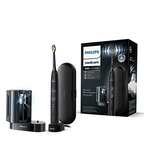 Produktbild: Philips Sonicare ProtectiveClean 5100 elektrische Zahnbürste, Schallzahnbürste mit 3 Putzmodi, Drucksensor, Timer, Reiseetui, UV-Reinigungsgerät, Schwarz, Modell HX6850/57