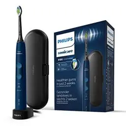 Produktbild: Philips Sonicare ProtectiveClean 5100 elektrische Zahnbürste, Schallzahnbürste mit 3 Putzmodi, Clean, White und Gum Care, Drucksensor, Timer und Reiseetui, Blau, Modell HX6851/53
