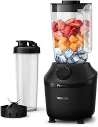 Produktbild: Philips HR2041/41 Standmixer (450 Watt, ProBlend-Technologie, 1,9 Liter Kunststoffbehälter, inkl. Trinkflasche) schwarz