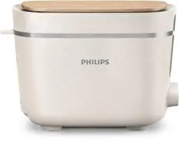 Produktbild: Philips Toaster Eco Conscious Edition - 2 Toastschlitze, 8 Stufen, Brötchenaufsatz, Auftaufunktion, hergestellt aus Altspeiseöl, seidenweiß-matt (HD2640/10)