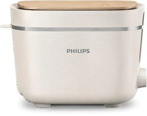 Produktbild: Philips Toaster Eco Conscious Edition - 2 Toastschlitze, 8 Stufen, Brötchenaufsatz, Auftaufunktion, hergestellt aus Altspeiseöl, seidenweiß-matt (HD2640/10)