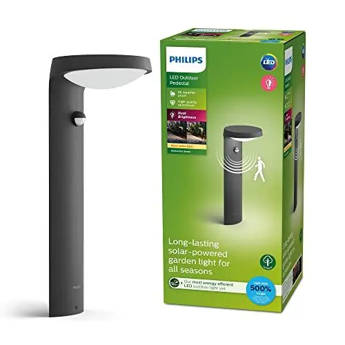 Produktbild: Philips Tyla Outdoor Sockelleuchte (9 W), wetterfeste Außenleuchte mit Bewegungsmelder und warmweißem Licht, energiesparende LED Beleuchtung, anthrazit, Warmweiß