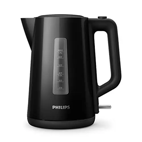Produktbild: Philips Wasserkocher – 1.7 L Fassungsvermögen mit Kontrollanzeige, Pirouettenbasis, schwarz (HD9318/20)