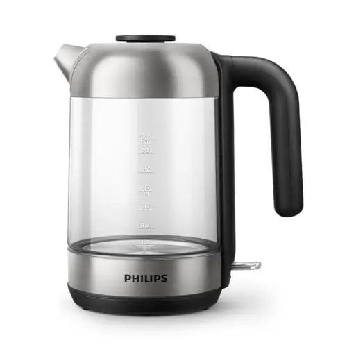 Produktbild: Philips Wasserkocher für Haushaltsgeräte - Fassungsvermögen 1,7 l mit Federdeckel und Kontrollleuchte. Glas. Drehfuß. (HD9339/80)