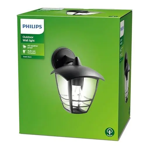 Produktbild: Philips Creek Wandleuchten für den Außenbereich, E27-Fassung, wasserfest, schwarz, IP44 wetterfest, 24 cm
