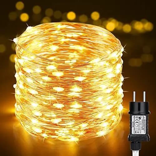 Produktbild: PhilzOps Weihnachten Lichterkette Draht, 20M 200 LED Kupferdraht Lichterkette Außen 8 Modi Wasserdicht Micro Weihnachtsbeleuchtung für Innen Weihnachtsbaum Hochzeit Balkon Party Zimmer Deko,Warmweiß