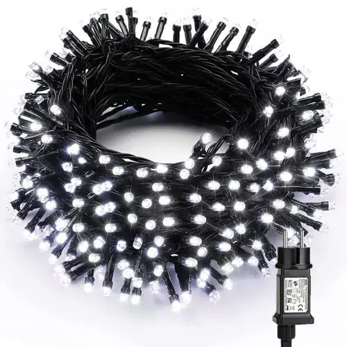 Produktbild: PhilzOps Weihnachtsbeleuchtung Außen, 30M 300 LED Weihnachten Lichterkette Kaltweiß Innen 8 Modi Wasserdicht Außenbeleuchtung für Baum Haus Zimmer Garten Party Festival Decoration, Grüner Draht