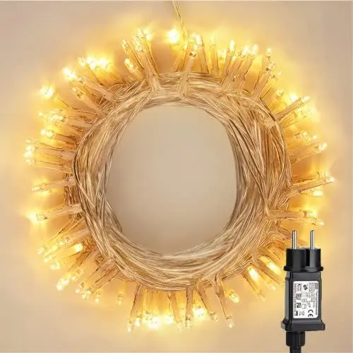 Produktbild: PhilzOps Weihnachtsdeko 100 LED Lichterkette Außen, 10M Warmweiß Tannenbaum Lichterkette Strombetrieben Innen 8 Modi Wasserdichte Beleuchtung für Ostern Haushalt Party Hochzeit Outdoor Garten