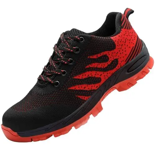 Produktbild: PHMNZIP Damen 40 Arbeitsschuhe Sicherheitsschuhe mit Stahlkappe Herren Arbeit Schuhe Männer Sneaker Turnschuhe Sportlich Schutzschuhe für Kinder Jungen Rot