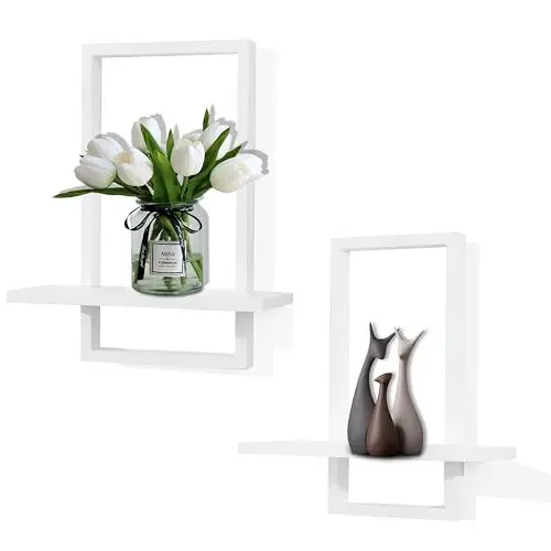 Produktbild: PHOENANCEE Eichenrahmen, Schweberegale für Wand, quadratisches Lagerregal für Wohnzimmer, Schlafzimmer, L+S, 2er-Set, Weiß