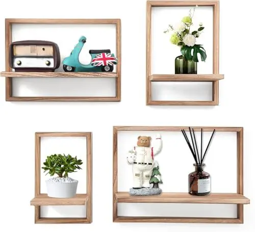 Produktbild: PHOENANCEE Wandregal Holz Wanddeko 4er Set Regale Wand Schweberegale, Karbonisiertes Schwarz