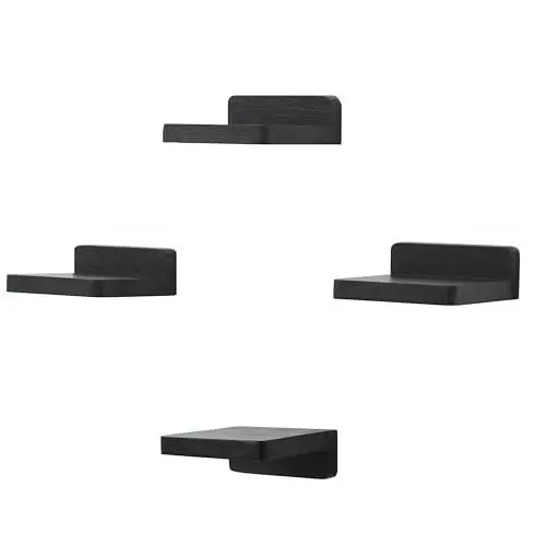 Produktbild: PHOENANCEE kleine schwebende Regale für Wand, 4er-Set, quadratisches Holzregal, hängende Mini-Regaldekoration für Schlafzimmer, Wohnzimmer, 10.2cmx10.2x4cm(Rustikales Schwarz)