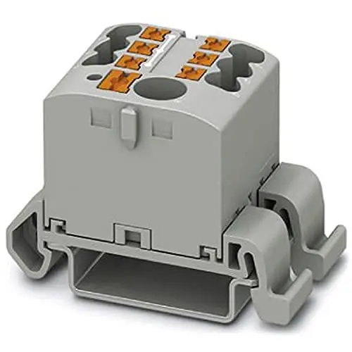 Produktbild: Phoenix Contact CONTACT PTFIX 6/6X2,5-NS35A GY Verteilerblock, Block mit waagerechter Ausrichtung und integrierter Einspeisung, 690 V, 24 A, Anzahl der Anschlüsse 7, Querschnitt 0,14 mm²-4 mm² Grau, 10 Stück