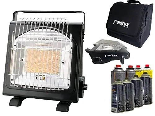 Produktbild: PHönix PH-100 Keramik Gasheizung Heizstrahler 1,7 KW Gasstrahler Camping Heizung Gaskocher + Tasche + 8 Gaskartuschen