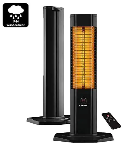Produktbild: Phönix PCH-2000S Infrarot Carbon Standheizstrahler mit Fernbedienung | IP44 Wasserdicht | Heizstrahler Terassenheizung | Für Indoor & Outdoor | 2000 Watt | Abdeckhaube & Thermostat & 3 Stufen & Timer