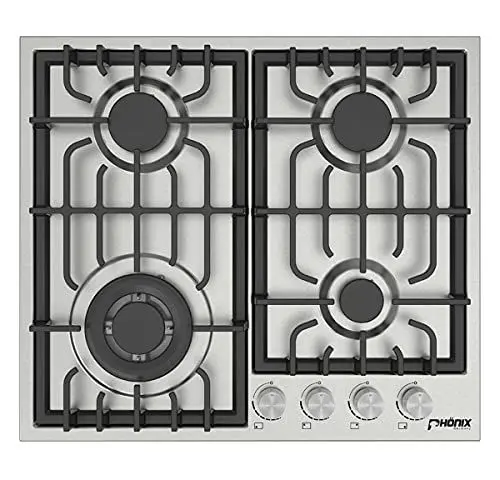 Produktbild: Phönix PS-604L Einbau Gaskochfeld Edelstahl Kochfeld Gaskocher 4 flammig Propan-/ Erdgas