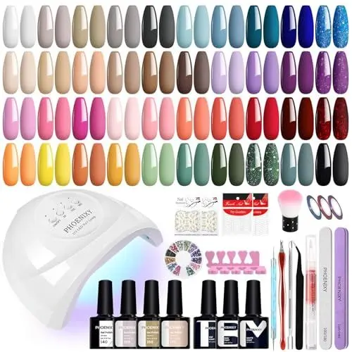 Produktbild: Phoenixy 40+3 Stk. U V Nagellack Set mit Lampe 48W, 8ml Gel Nägel Set mit Unterlack Überlack Matte Überlack Geschenke für Frauen