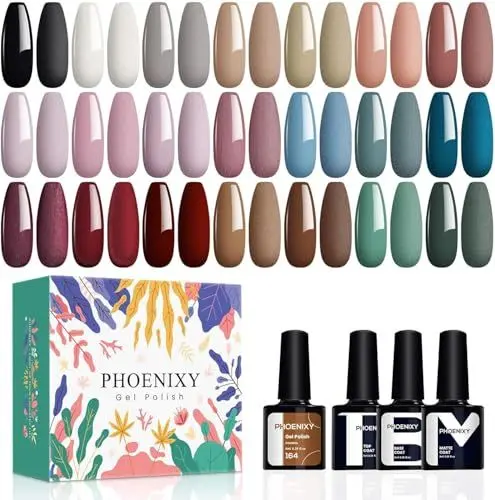 Produktbild: Phoenixy U V Nagellack Set 21 Stk. 8ml Gel Farblack Set Gel Nagellack U V mit Unterlack Überlack Matte Überlack Geschenk